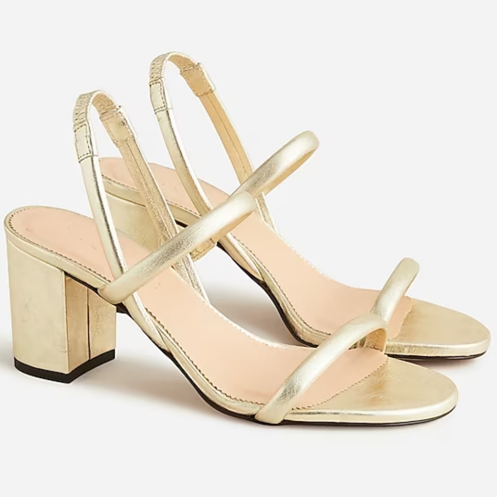 J. Crew Lucie Slingback Block Heel Sandals Gold Metallic Leather Sz 9